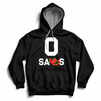Black pullover hoodie with front “SAKS” graphic and hood with drawstring.