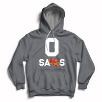Charcoal gray pullover hoodie with front “SAKS” graphic and hood with drawstring.