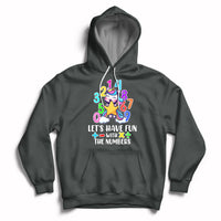 Dark gray kids unicorn math number hoodie with "Let's have fun with the numbers" graphic