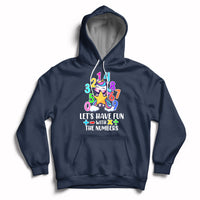 Navy kids unicorn math number hoodie with "Let's have fun with the numbers" graphic