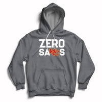 Charcoal gray pullover hoodie with front graphic, kangaroo pocket, and hood drawstrings.