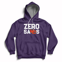 Purple pullover hoodie with front graphic, kangaroo pocket, and hood drawstrings.