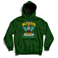 Forest green hoodie with front pouch pocket, drawstring hood, and colorful chest graphic