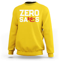 Daisy yellow crewneck sweatshirt with “ZERO SACKS” graphic on the front