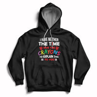 Black hoodie with colorful quote graphic, front kangaroo pocket, and drawstring hood