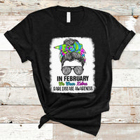 In February We Wear Zebra Rare Disease Awareness Zebra Messy Bun T Shirt - Wonder Print Shop