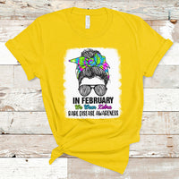 In February We Wear Zebra Rare Disease Awareness Zebra Messy Bun T Shirt - Wonder Print Shop