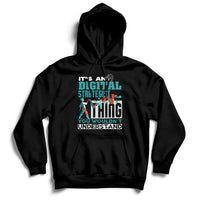 Black hoodie with front graphic text, pullover hood, and kangaroo pocket