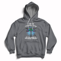 Charcoal pullover hoodie with dragonfly graphic and “On the wings of unlocked dreams” text