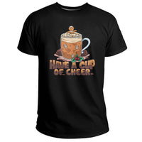 Black T-shirt with mug graphic and 'Have a Cup of Cheer' Christmas text