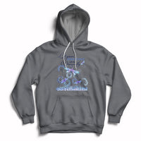 Charcoal gray hoodie with drawstring, front pocket, and blue/purple dragonfly graphic