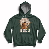 Forest green pullover hoodie with front 'HBCU' graphic and face portrait, drawstring hood