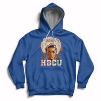 Royal blue pullover hoodie with front 'HBCU' graphic and face portrait, drawstring hood