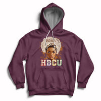 Maroon pullover hoodie with front 'HBCU' graphic and face portrait, drawstring hood