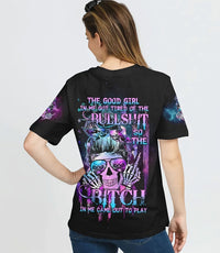The Good Girl In Me Galaxy Messy Bun Skull T Shirt - Wonder Print Shop