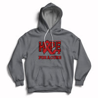 Charcoal heart disease awareness hoodie with red ribbon HOPE and 'FOR A CURE' print