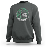 Charcoal gray crewneck sweatshirt with front logo graphic, ribbed cuffs and hem