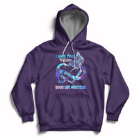 Purple suicide prevention hoodie with front heart-and-infinity graphic, hood and pouch pocket