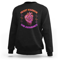 Black crewneck sweatshirt with back heart graphic and CHD Awareness text