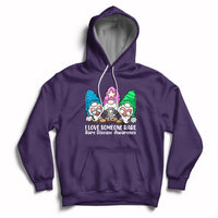Purple pullover hoodie with zebra-themed cartoon graphic and awareness text on chest