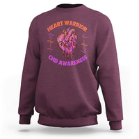Maroon crewneck sweatshirt with back heart graphic and CHD Awareness text