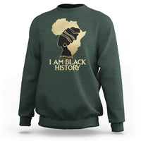 Forest green crewneck sweatshirt with front graphic of profile and text "I AM BLACK HISTORY".