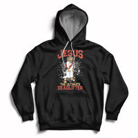 Black pullover hoodie with front chest Jesus lifting graphic and hood pouch pocket.