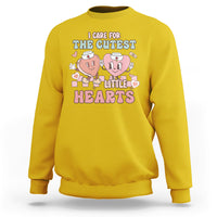 I Care For Cutest Little Hearts Retro Valentines For Nurse Sweatshirt - Wonder Print Shop