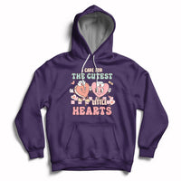 I Care For Cutest Little Hearts Retro Valentines For Nurse Hoodie - Wonder Print Shop