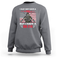 Light gray crewneck sweatshirt with veterans eagle graphic and DD-214 text, long sleeves