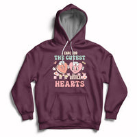 I Care For Cutest Little Hearts Retro Valentines For Nurse Hoodie - Wonder Print Shop