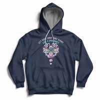 Navy inspirational hoodie with dragonfly graphic, front pocket, and drawstring hood.