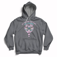 Charcoal inspirational hoodie with dragonfly graphic, front pocket, and drawstring hood.
