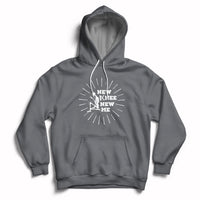Charcoal knee skeleton recovery hoodie with front pocket and 'NEW KNEE NEW ME' chest print