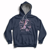 Navy pullover hoodie with pink dragonfly graphic and front kangaroo pocket