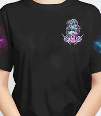 The Good Girl In Me Galaxy Messy Bun Skull T Shirt - Wonder Print Shop