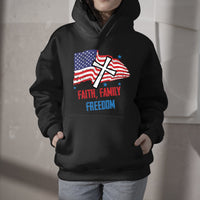 Faith Family Freedom Christian Cross USA Flag, Christian Patriotic Hoodie - Wonder Print Shop