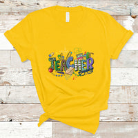 Mardi Gras Teacher Costume Teacher Day Carnival Mask Beads T-Shirt - Wonder Print Shop