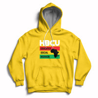 Daisy yellow pullover hoodie with front pocket, hood drawstrings, HBCU social worker graphic