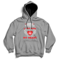 Gray pullover hoodie with front kangaroo pocket and “My Heart” graphic