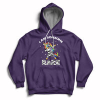 Purple hoodie with rainbow zebra unicorn graphic, front pocket and drawstring hood