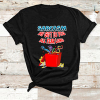 Black Christmas T-shirt with colorful 'Sarcasm my gift to you all year long' graphic