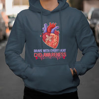 Brave With Every Beat CHD Heart Disease Red And Blue Ribbon Hoodie - Wonder Print Shop