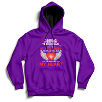 Purple pullover hoodie with front kangaroo pocket and “My Heart” graphic