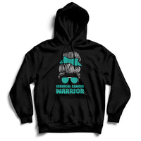 Cervical Cancer Warrior Messy Bun Teal Ribbon Hoodie - Wonder Print Shop