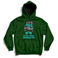 Cervical Cancer Warrior Messy Bun Teal Ribbon Hoodie - Wonder Print Shop
