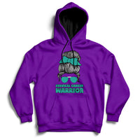 Cervical Cancer Warrior Messy Bun Teal Ribbon Hoodie - Wonder Print Shop