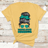 Cervical Cancer Warrior Messy Bun Teal Ribbon T Shirt - Wonder Print Shop