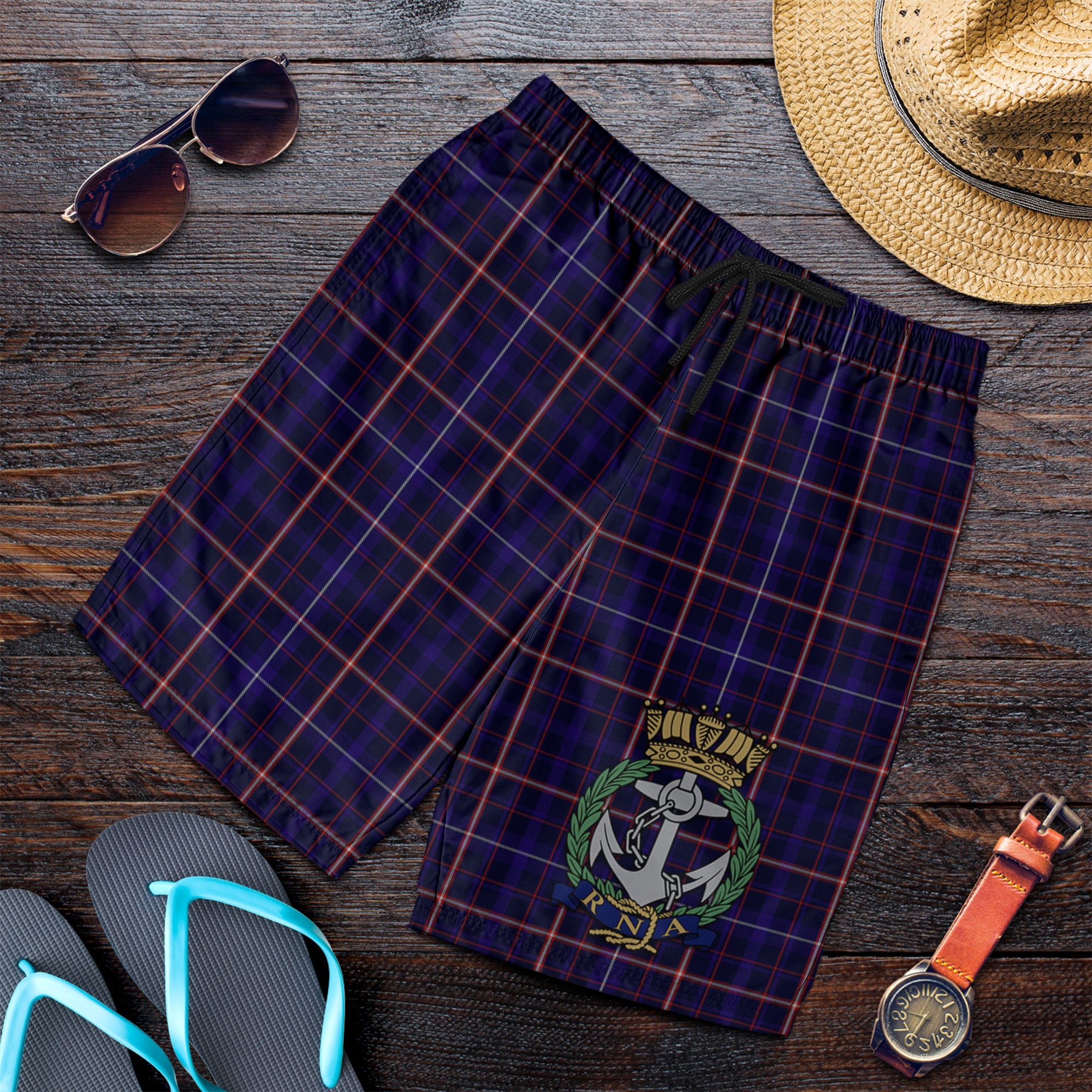 Royal Naval Association Tartan Shorts, Logo Tartan Golf Shorts TS23