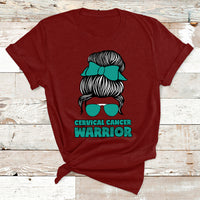 Cervical Cancer Warrior Messy Bun Teal Ribbon T Shirt - Wonder Print Shop